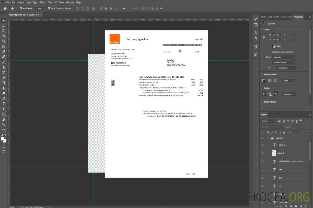 Modèle de facture de services publics France Orange aux formats Word et PDF1 template